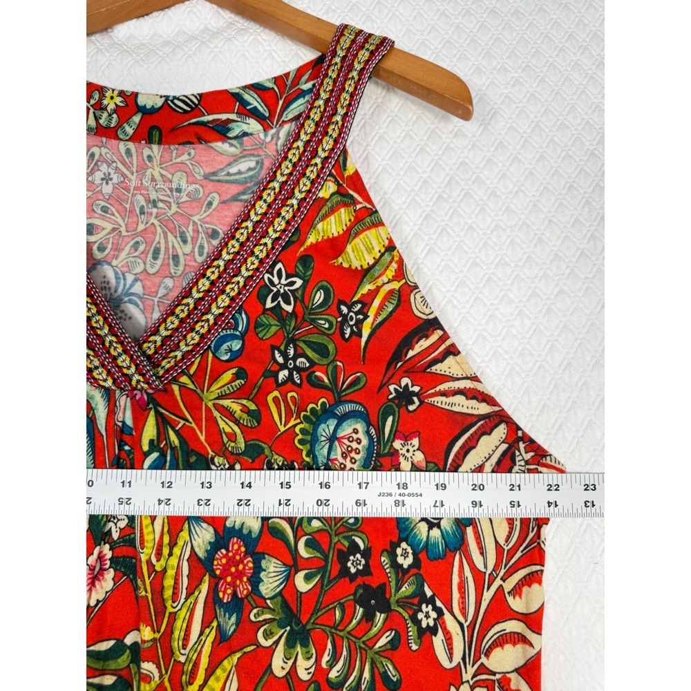 Soft Surroundings Red Floral Embroidered V-Neck Maxi Dress Pockets 1X 5EF18 - Picture 5 of 8